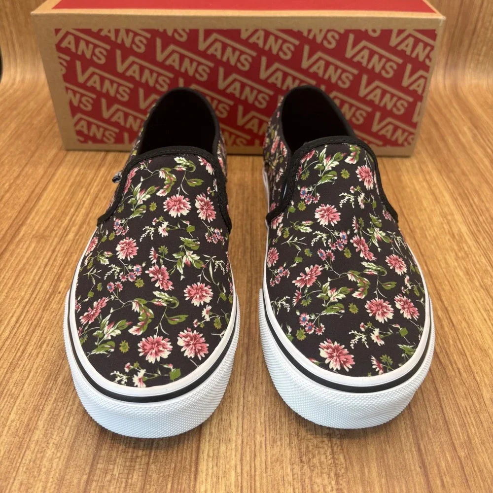 Vans Asher Slip On Womens 7 Dark Floral Black VN000CVEBM8 Floral Canvas NEW